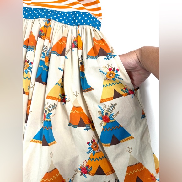 ELEANOR ROSE Girls Dress 14–16 Rhonda Stripe Teepee Fall Thanksgiving Ruffle - Picture 8 of 13